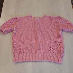 NWOT Lucky Brand Barbie Pink Puff Sleeved Knit Cottagecore Sweater